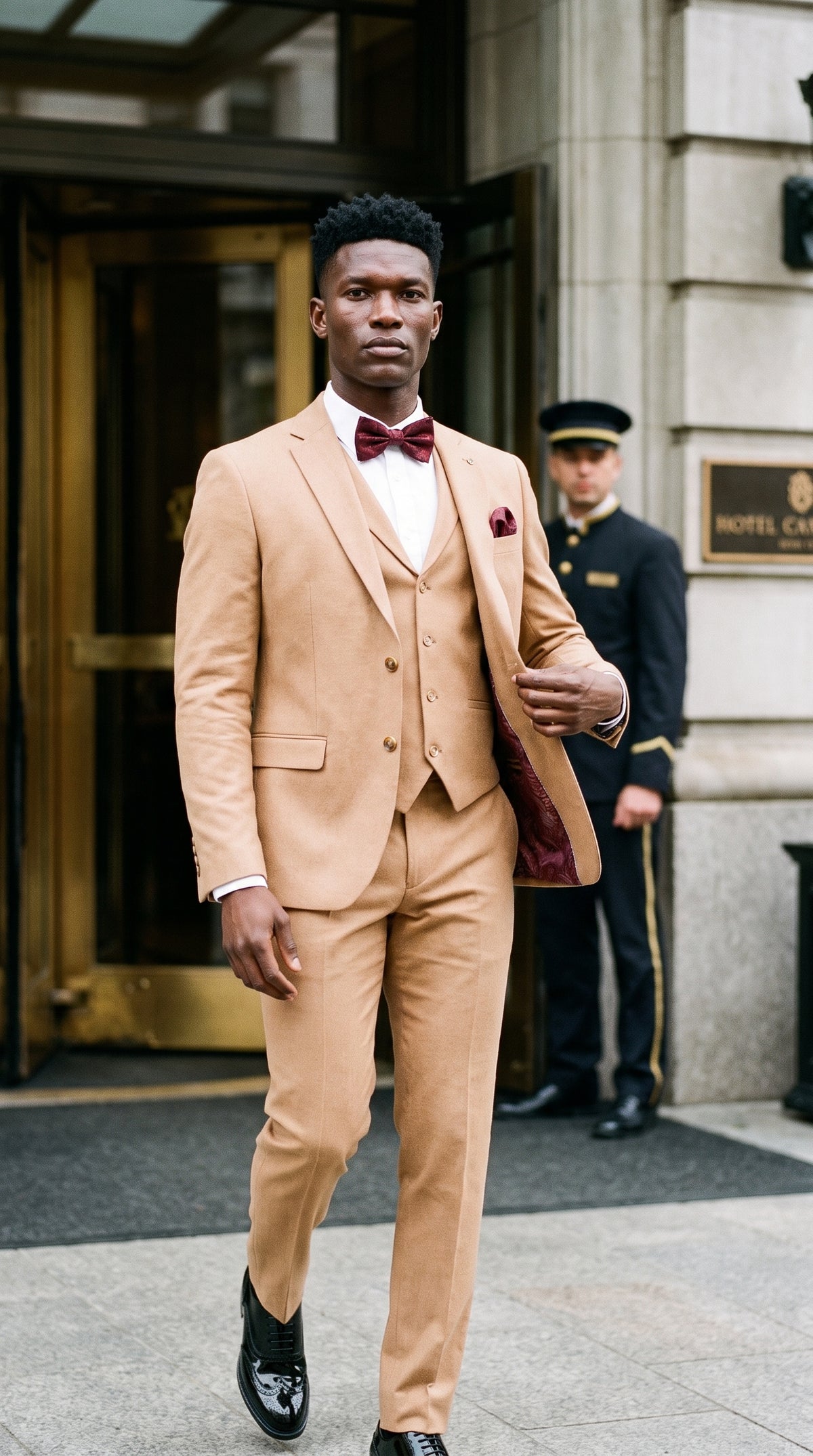 Look #644 styled with TP-23 - Miesten kamelikuvioinen kolmiosainen pellavainen kesähääpuku