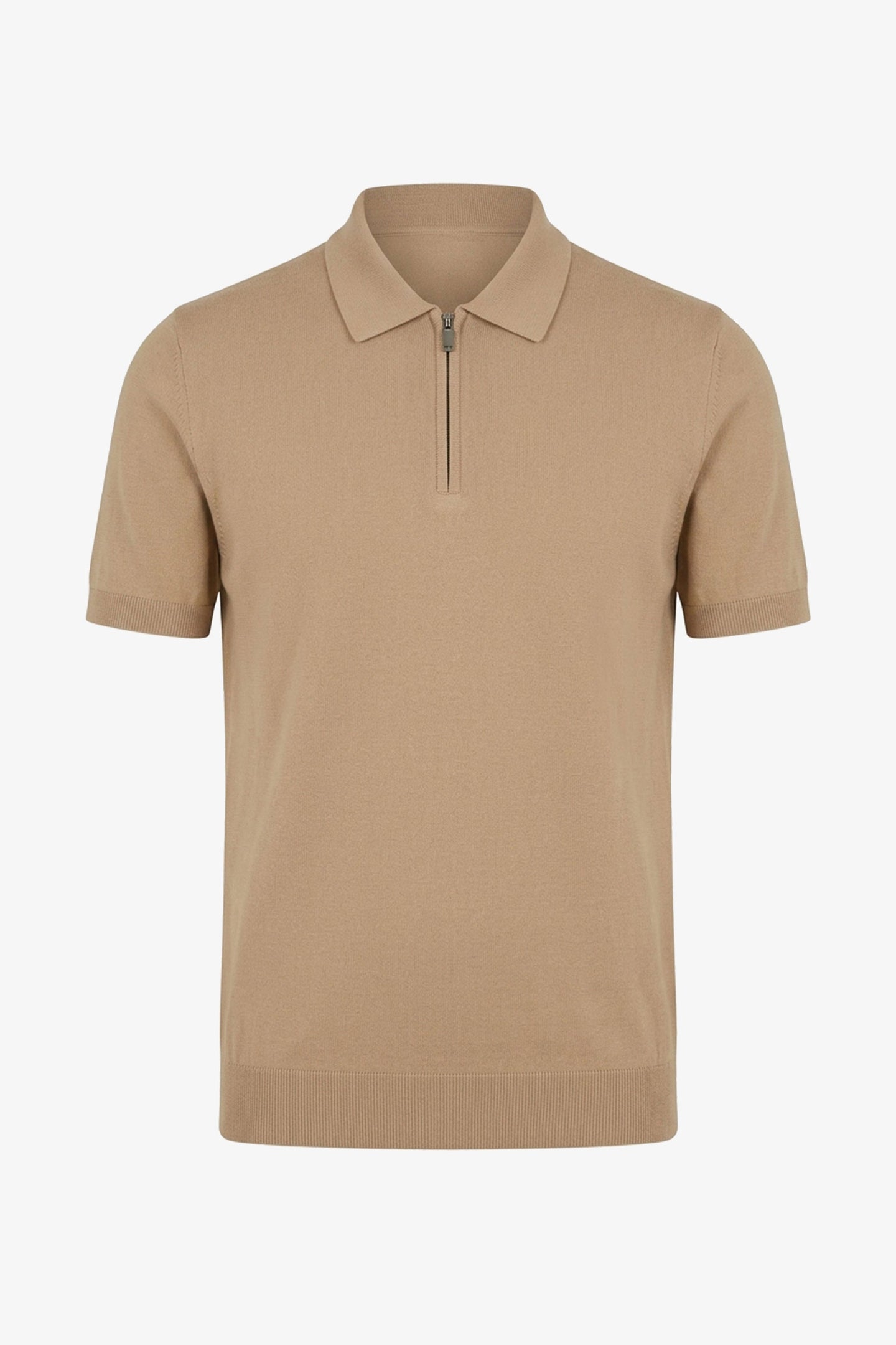 Beige vetoketjullinen neulottu poolopaita miehille