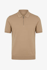 Beige vetoketjullinen neulottu poolopaita miehille