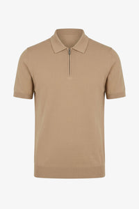 Beige vetoketjullinen neulottu poolopaita miehille