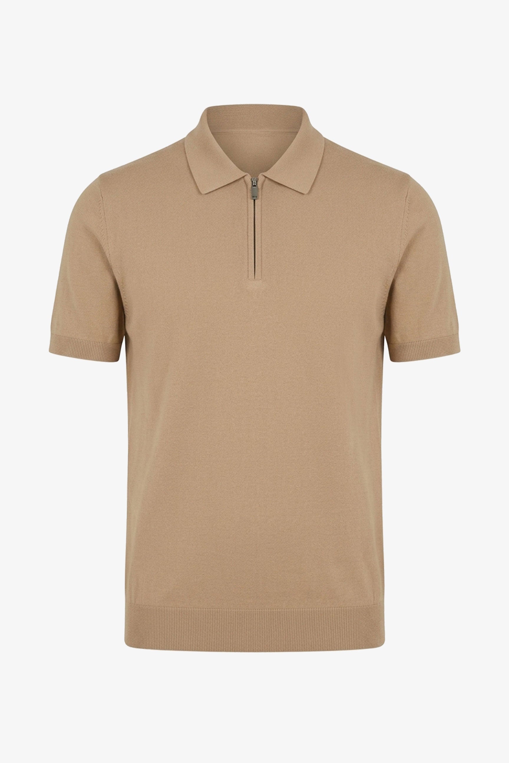 Beige vetoketjullinen neulottu poolopaita miehille