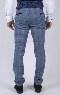 Miesten Marc Darcy vaaleansiniset laivastonsiniset ruutuhousut, tyylikkäät rento tweed-housut, Slim Fit Clinton