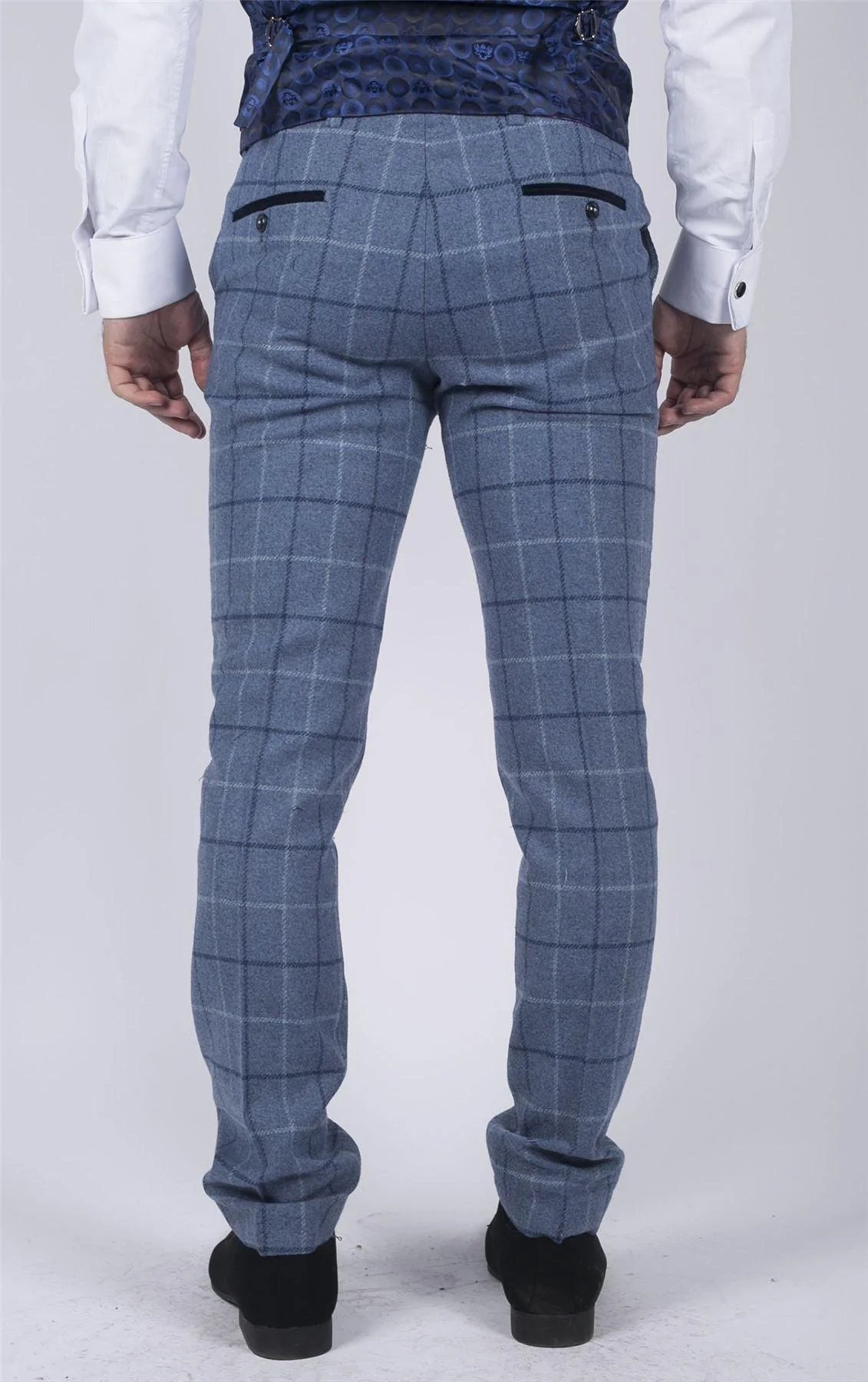 Miesten Marc Darcy vaaleansiniset laivastonsiniset ruutuhousut, tyylikkäät rento tweed-housut, Slim Fit Clinton