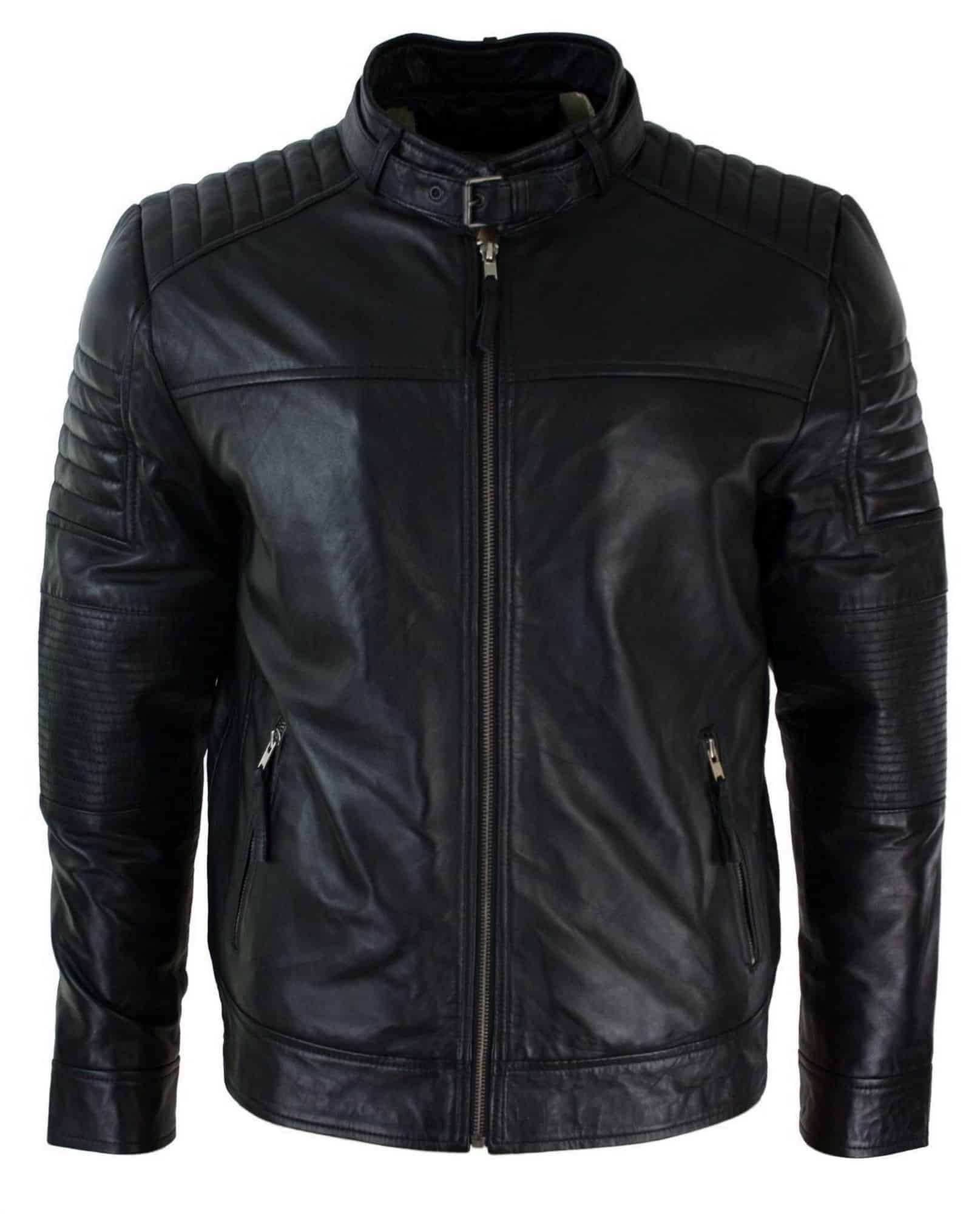 Aitoa nahkaa, mustaa biker-miesten takki, retro, mittatilaustyönä tehty, Iso-Britannia