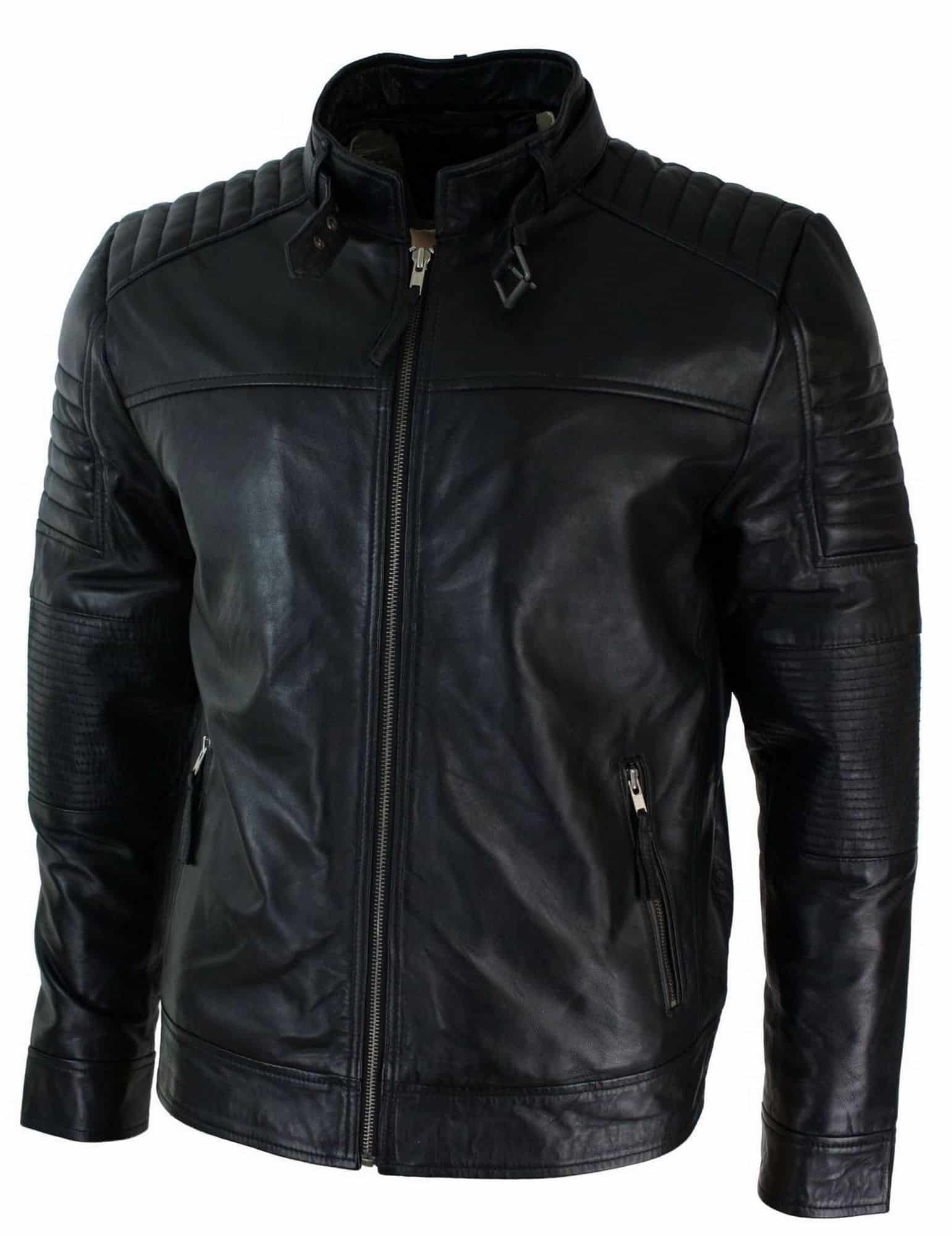 Aitoa nahkaa, mustaa biker-miesten takki, retro, mittatilaustyönä tehty, Iso-Britannia