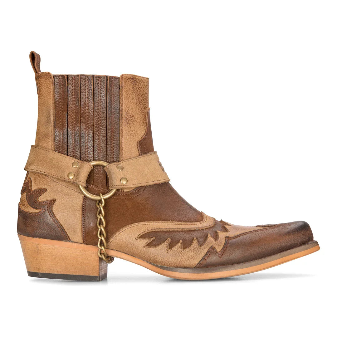 Miesten länsimaiset ruskeat cowboy-saappaat, vintage-tyyliset teräväkärkiset ritarinilkkurit, ratsastuskengät, aitoa nahkaa