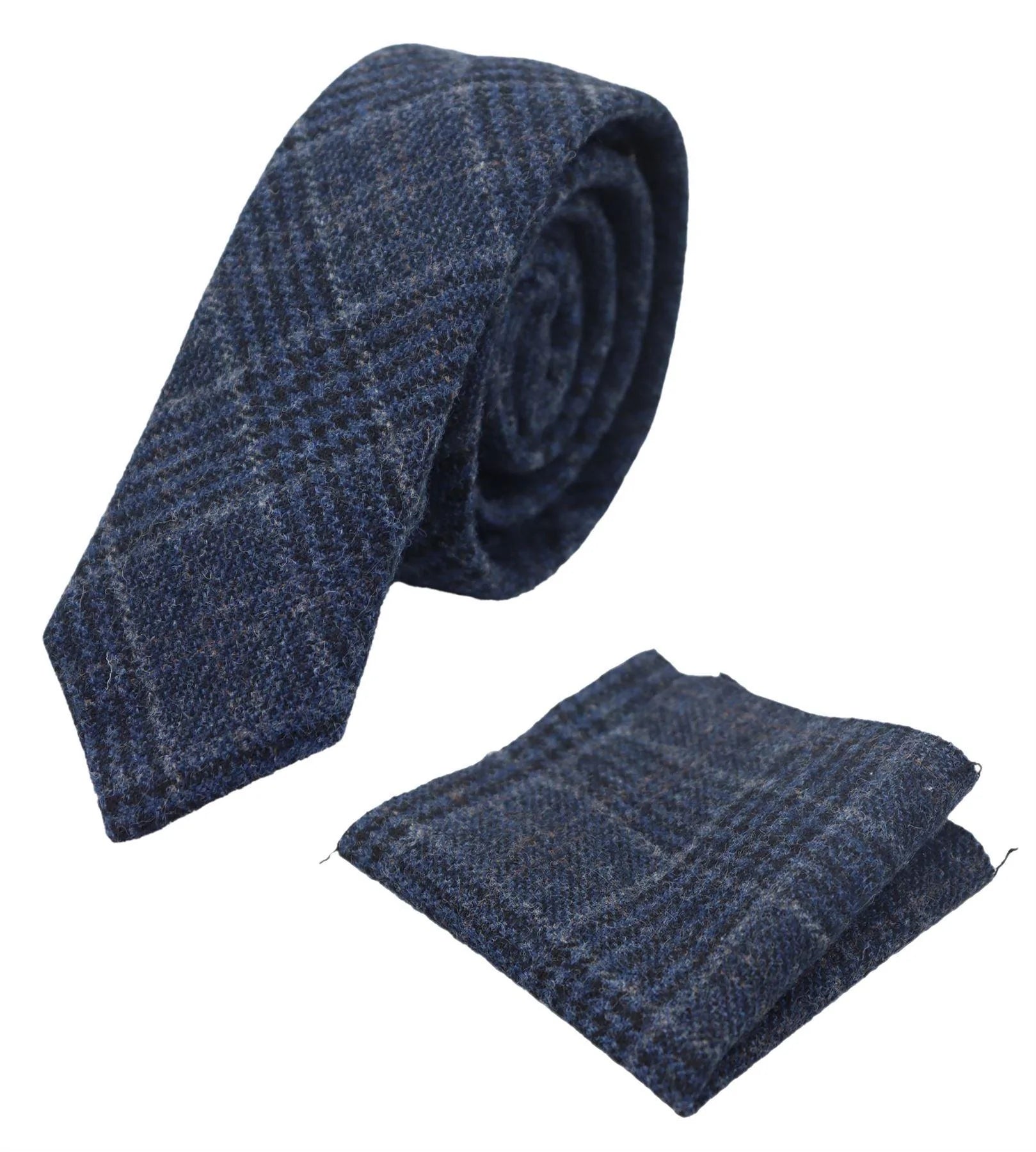 Vertaa väriä miesten tweed-kalanruotokuvioinen solmio taskuliina ruutukuvio klassinen sininen