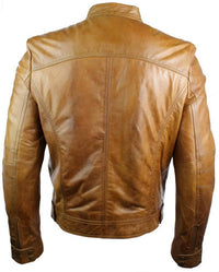 Aitoa nahkaa, musta vetoketjullinen, vartalonmyötäinen miesten biker-takki, retro, vintage, tyylikäs rento malli - ruskea