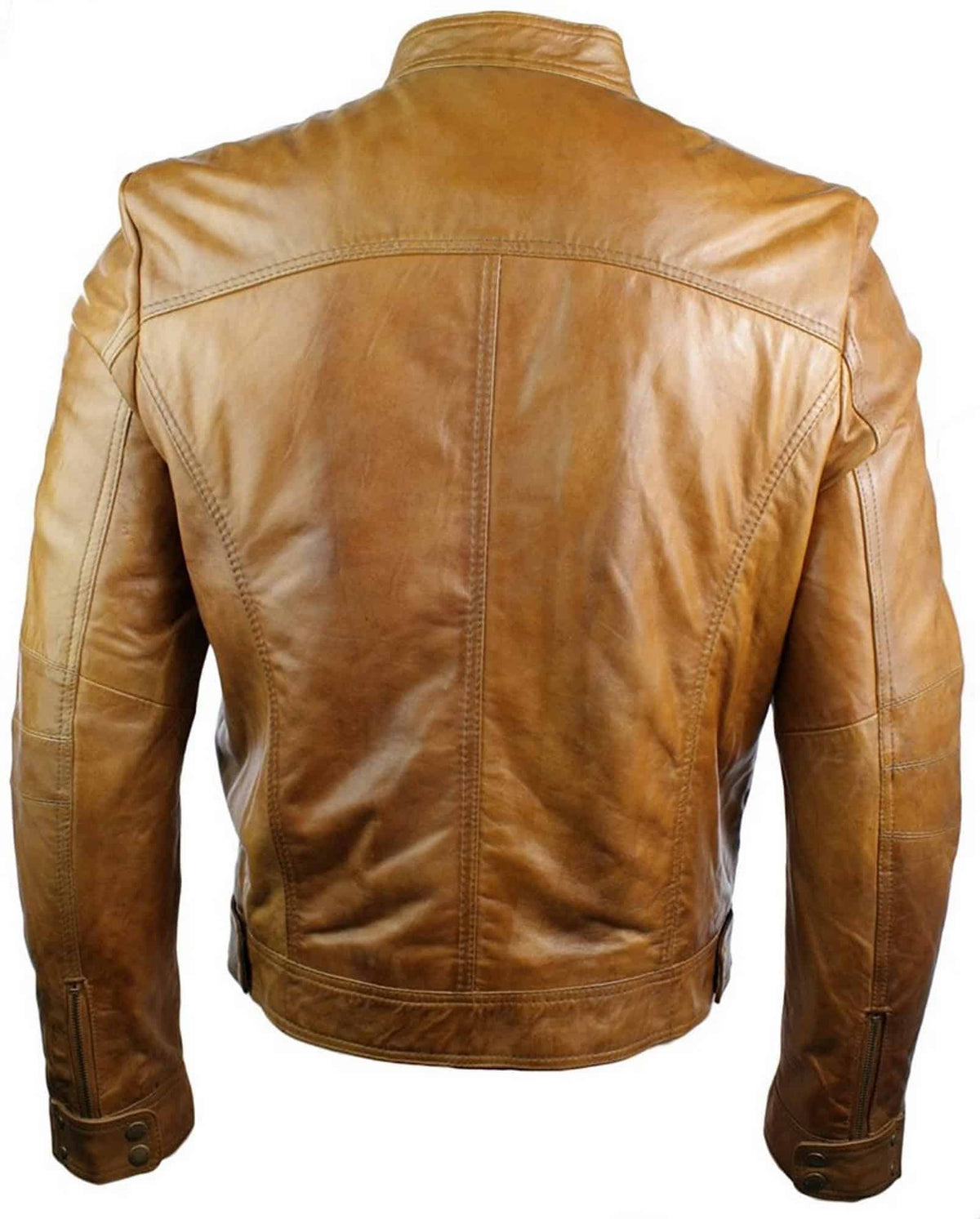 Aitoa nahkaa, musta vetoketjullinen, vartalonmyötäinen miesten biker-takki, retro, vintage, tyylikäs rento malli - ruskea