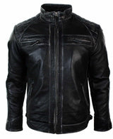 Aitoa nahkaa, retrotyylinen vetoketjullinen miesten biker-takki, pehmeä musta, vintage-look