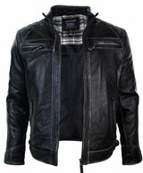Aitoa nahkaa, retrotyylinen vetoketjullinen miesten biker-takki, pehmeä musta, vintage-look