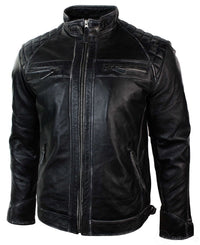 Aitoa nahkaa, retrotyylinen vetoketjullinen miesten biker-takki, pehmeä musta, vintage-look