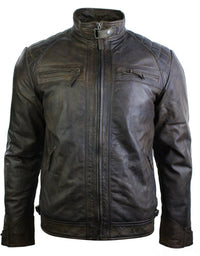 Aitoa nahkaa, retrotyylinen vetoketjullinen miesten biker-takki, pehmeä ruskea, vintage-look