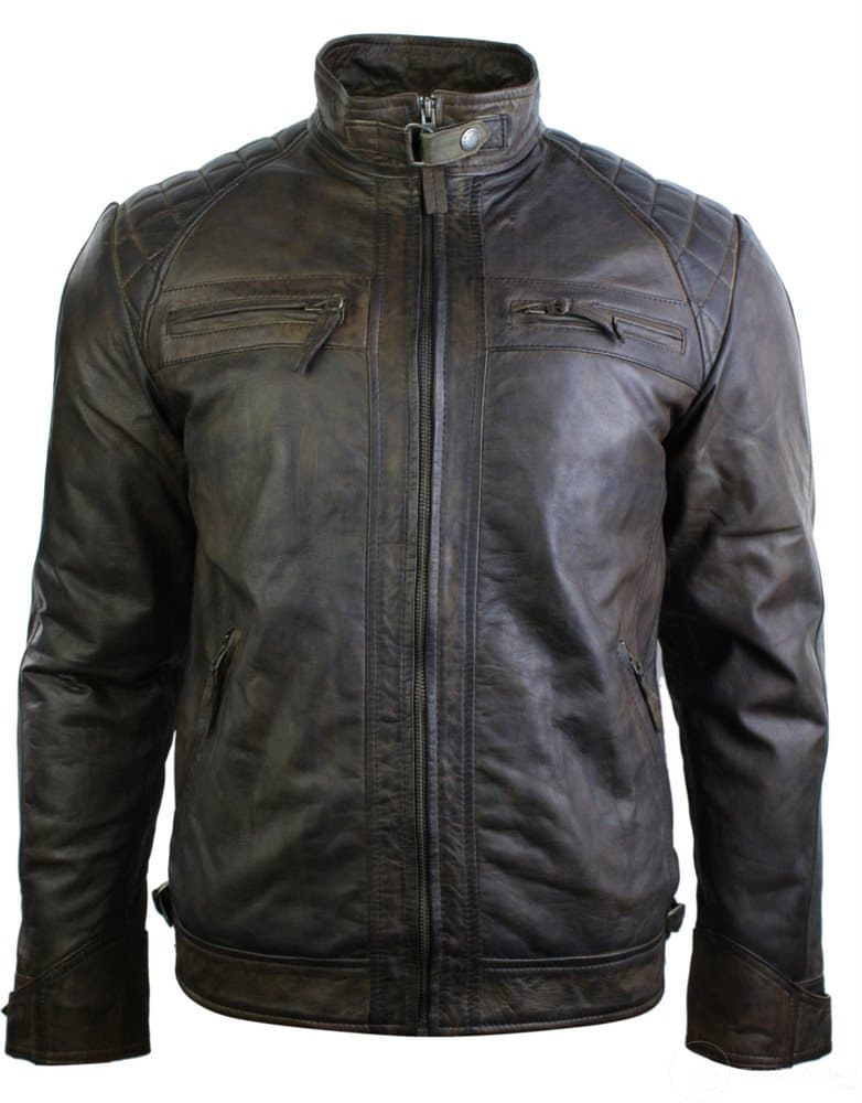 Aitoa nahkaa, retrotyylinen vetoketjullinen miesten biker-takki, pehmeä ruskea, vintage-look