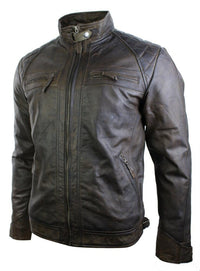 Aitoa nahkaa, retrotyylinen vetoketjullinen miesten biker-takki, pehmeä ruskea, vintage-look