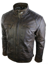 Aitoa nahkaa, retrotyylinen vetoketjullinen miesten biker-takki, pehmeä ruskea, vintage-look