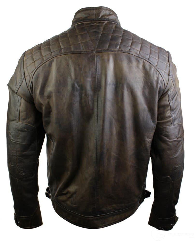 Aitoa nahkaa, retrotyylinen vetoketjullinen miesten biker-takki, pehmeä ruskea, vintage-look