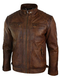 Aitoa nahkaa, retrotyylinen vetoketjullinen miesten biker-takki, pehmeää puuta, vintage-look
