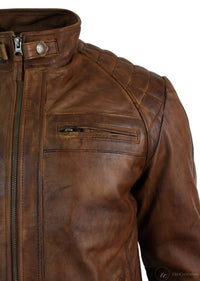 Aitoa nahkaa, retrotyylinen vetoketjullinen miesten biker-takki, pehmeää puuta, vintage-look