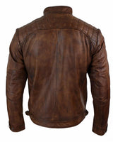 Aitoa nahkaa, retrotyylinen vetoketjullinen miesten biker-takki, pehmeää puuta, vintage-look