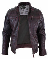 Aitoa nahkaa, retrotyylinen vetoketjullinen miesten biker-takki, pehmeä viininpunainen, vintage-look
