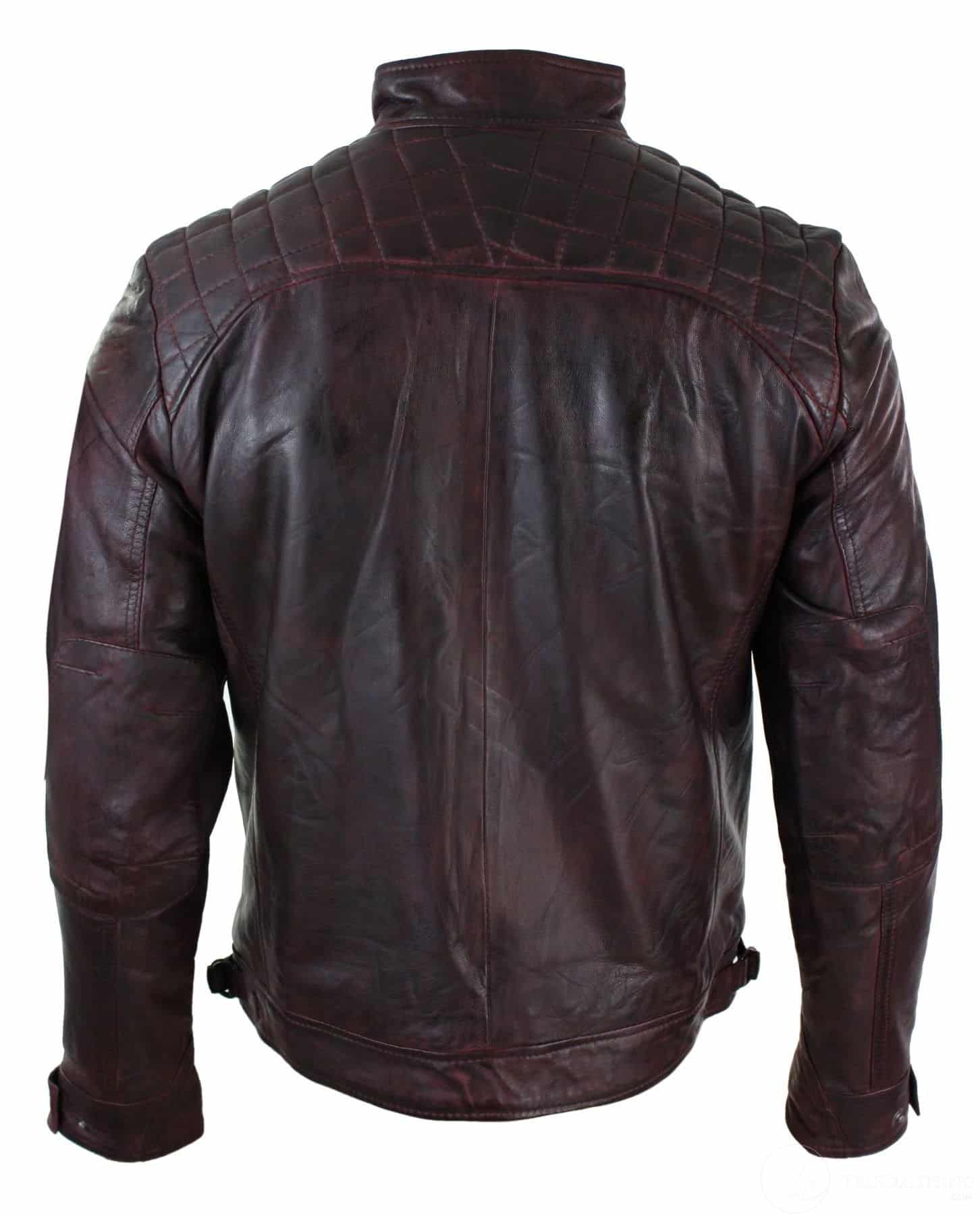 Aitoa nahkaa, retrotyylinen vetoketjullinen miesten biker-takki, pehmeä viininpunainen, vintage-look