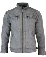 Aitoa nahkaa, retrotyylinen vetoketjullinen biker-takki miehille, pehmeä valkoinen, vintage-look