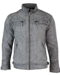 Aitoa nahkaa, retrotyylinen vetoketjullinen biker-takki miehille, pehmeä valkoinen, vintage-look