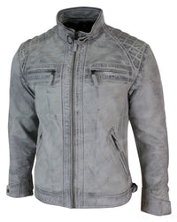 Aitoa nahkaa, retrotyylinen vetoketjullinen biker-takki miehille, pehmeä valkoinen, vintage-look