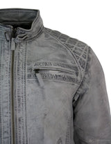 Aitoa nahkaa, retrotyylinen vetoketjullinen biker-takki miehille, pehmeä valkoinen, vintage-look