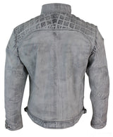 Aitoa nahkaa, retrotyylinen vetoketjullinen biker-takki miehille, pehmeä valkoinen, vintage-look