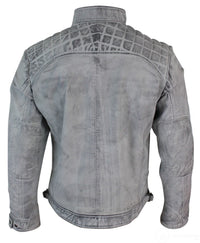 Aitoa nahkaa, retrotyylinen vetoketjullinen biker-takki miehille, pehmeä valkoinen, vintage-look