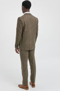 Tammenruskea kalanruotokuvioinen tweed-puku, kolmiosainen