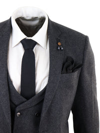 Tummanharmaa tweed-puku, kolmiosainen