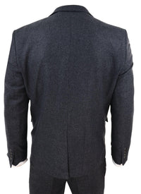 Tummanharmaa tweed-puku, kolmiosainen