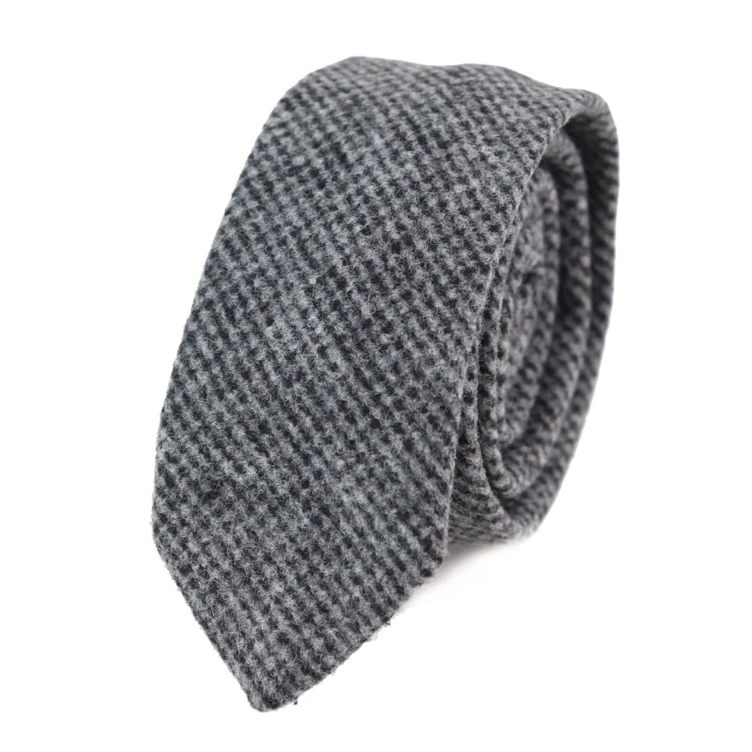 281 - Miesten harmaa kalanruotokuvioinen tweed-villasolmio ja nenäliina 5 cm