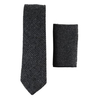 281 - Miesten hiilenharmaa kalanruotokuvioinen tweed-villasolmio ja nenäliina 2"