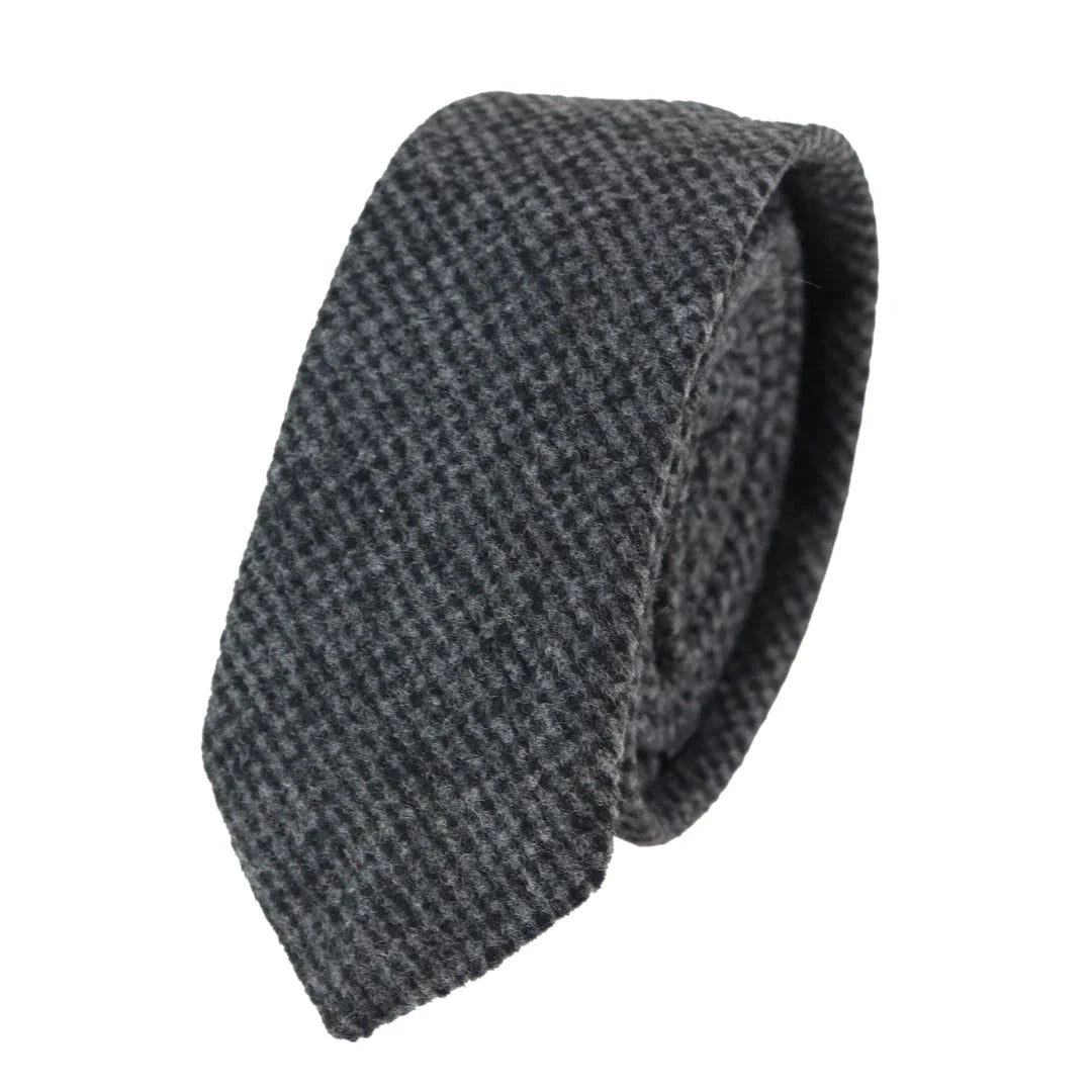281 - Miesten hiilenharmaa kalanruotokuvioinen tweed-villasolmio ja nenäliina 2"