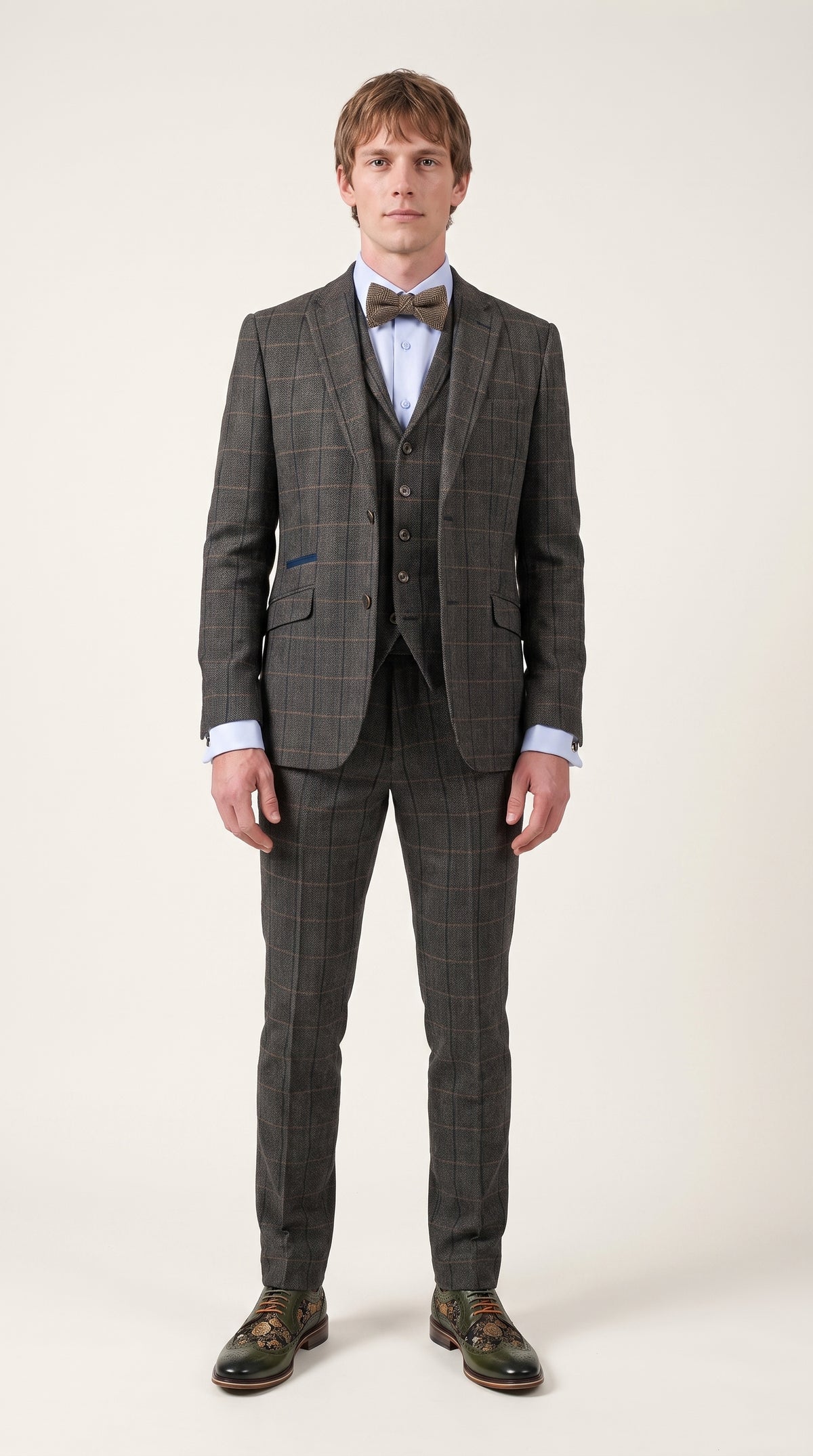Look #330 styled with Cavani Albert - Miesten kalanruotokuvioinen tweed-ruutupuku kolmiosainen puku - hiilenharmaa