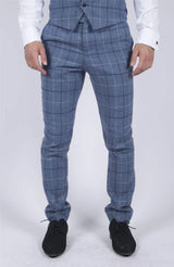 Miesten Marc Darcy vaaleansiniset laivastonsiniset ruutuhousut, tyylikkäät rento tweed-housut, Slim Fit Clinton
