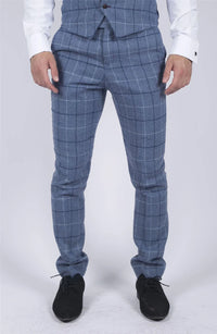 Miesten Marc Darcy vaaleansiniset laivastonsiniset ruutuhousut, tyylikkäät rento tweed-housut, Slim Fit Clinton