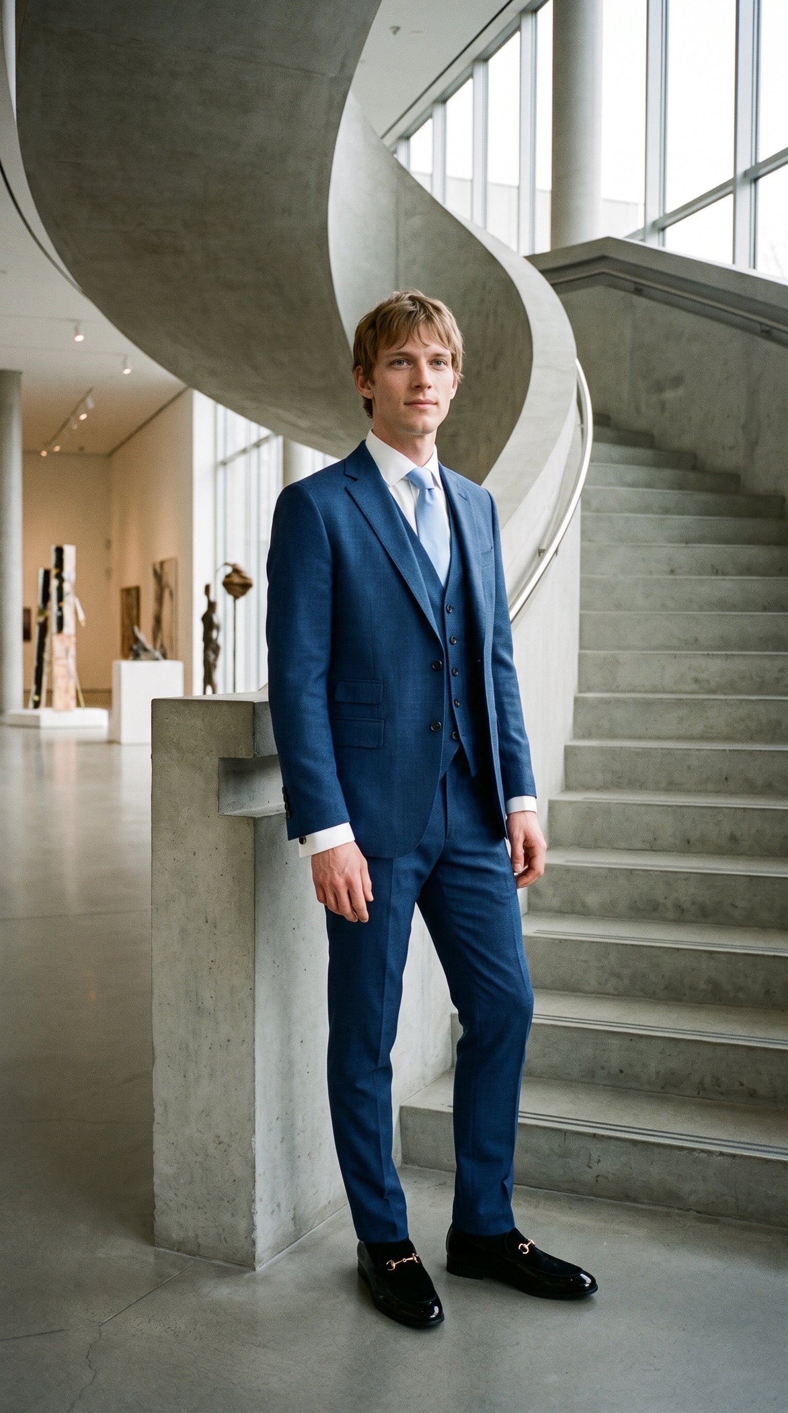 Look #842 styled with Miesten sininen pellavapuku kesällä
