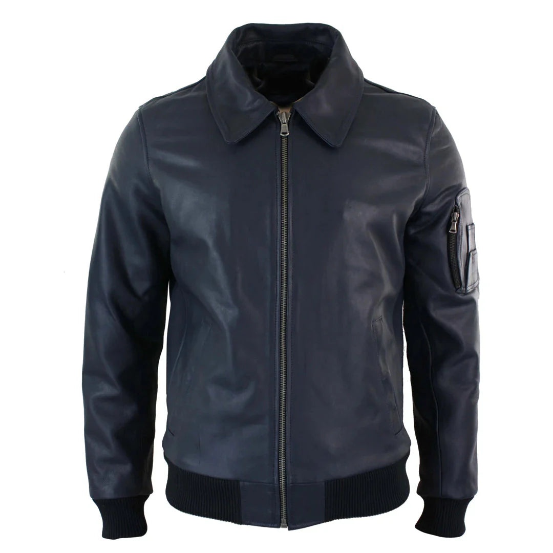 Miesten nahkainen Harrington Navy Bomber Classic Pilot -takki