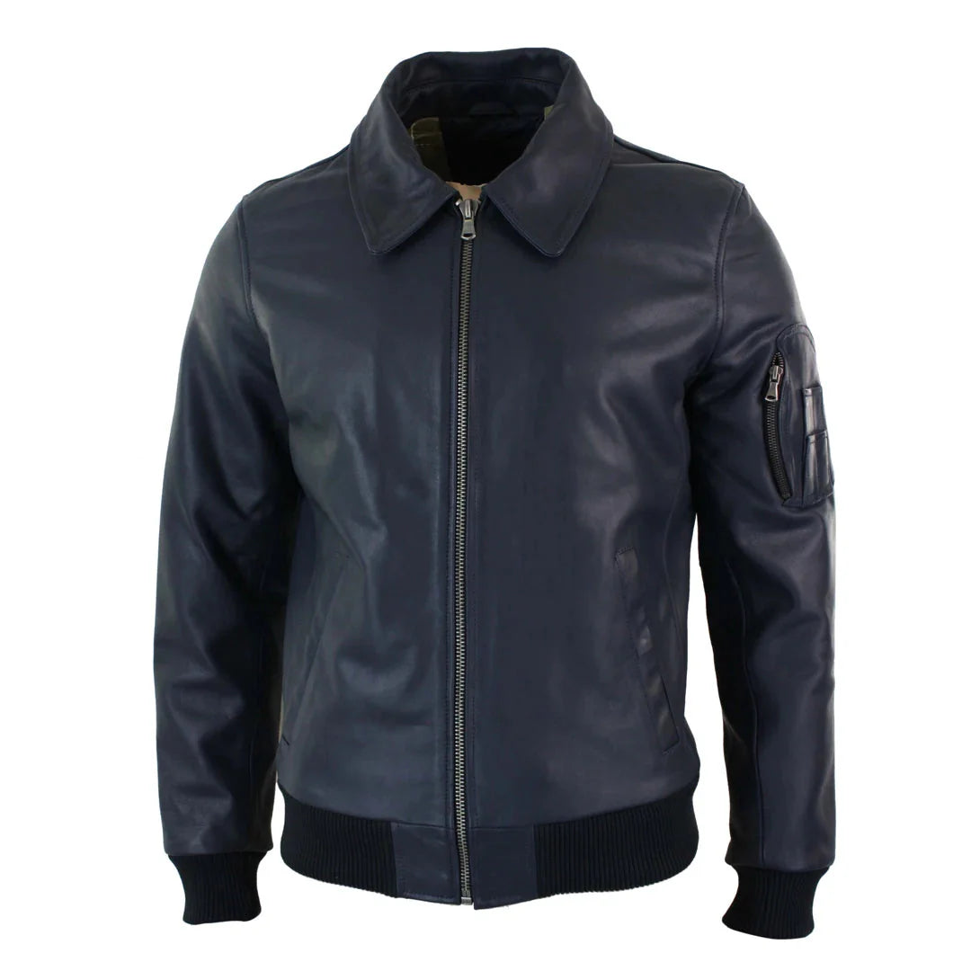 Miesten nahkainen Harrington Navy Bomber Classic Pilot -takki