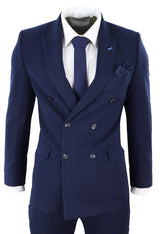 Tummansininen pinstripe-kaksirivinen mafiapuku