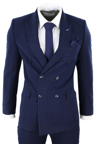 Tummansininen pinstripe-kaksirivinen mafiapuku
