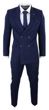 Tummansininen pinstripe-kaksirivinen mafiapuku
