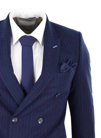 Tummansininen pinstripe-kaksirivinen mafiapuku
