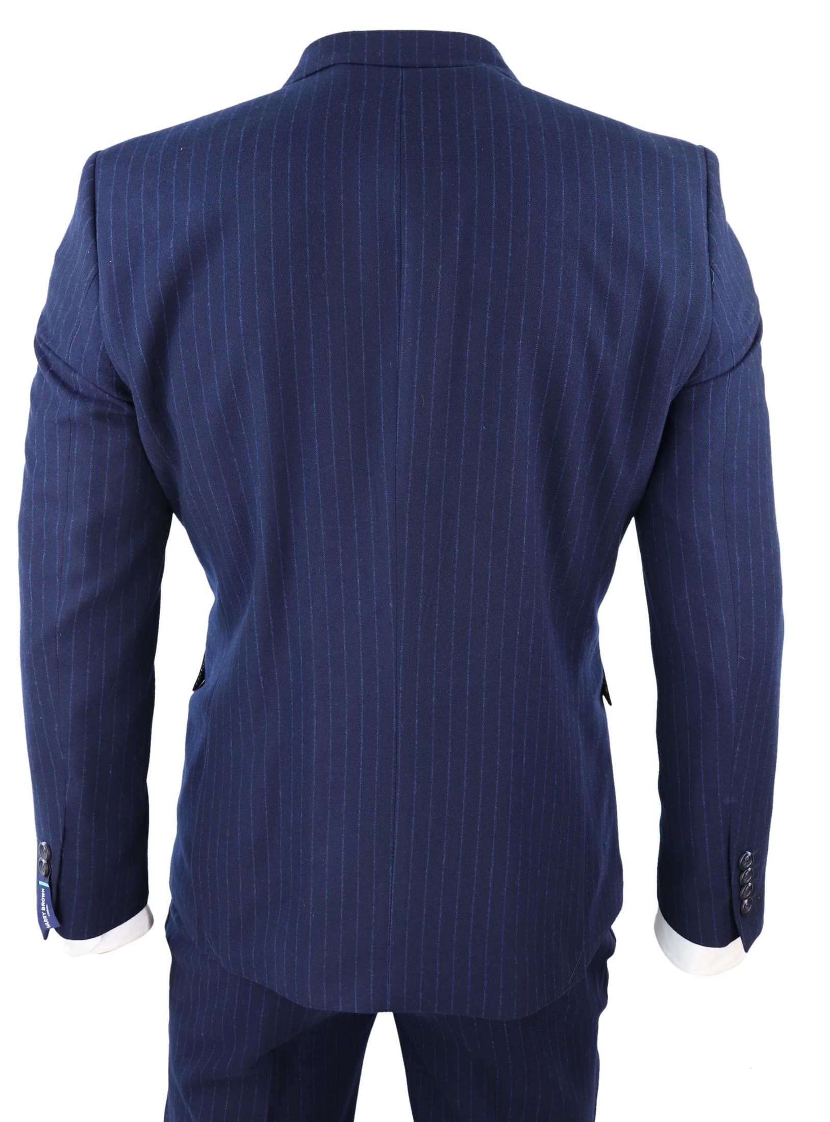 Tummansininen pinstripe-kaksirivinen mafiapuku