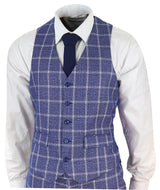 Miesten kolmiosainen kapea istuvuus -puku kalanruotokuvioisella tweed-ruudullisella vintage-klassikolla, 1920-luvun sininen